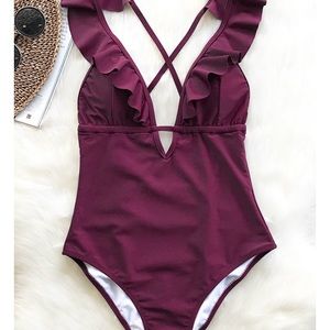 Cupshe Heart Falbala One Piece Swimsuit NWT